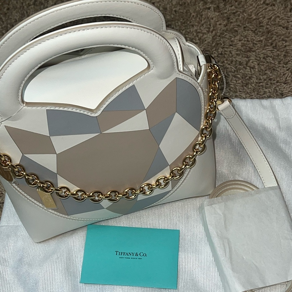 Tiffany & Co. Cream and Gray Heart Shoulder Bag